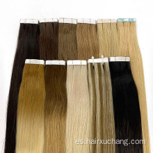 Extensión de cinta de cabello ruso Cabello humano al por mayor de la cutícula recta alineada cinta virgen en extensiones de cabello vendedores remy